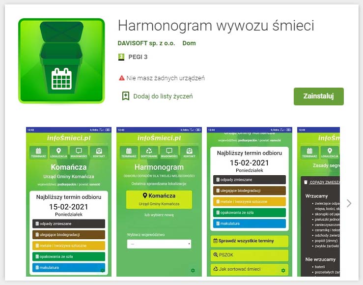 Aplikacja infoŚmieci.pl